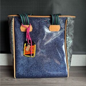 Consuela Blue and Black Tote Bag with Structured Design